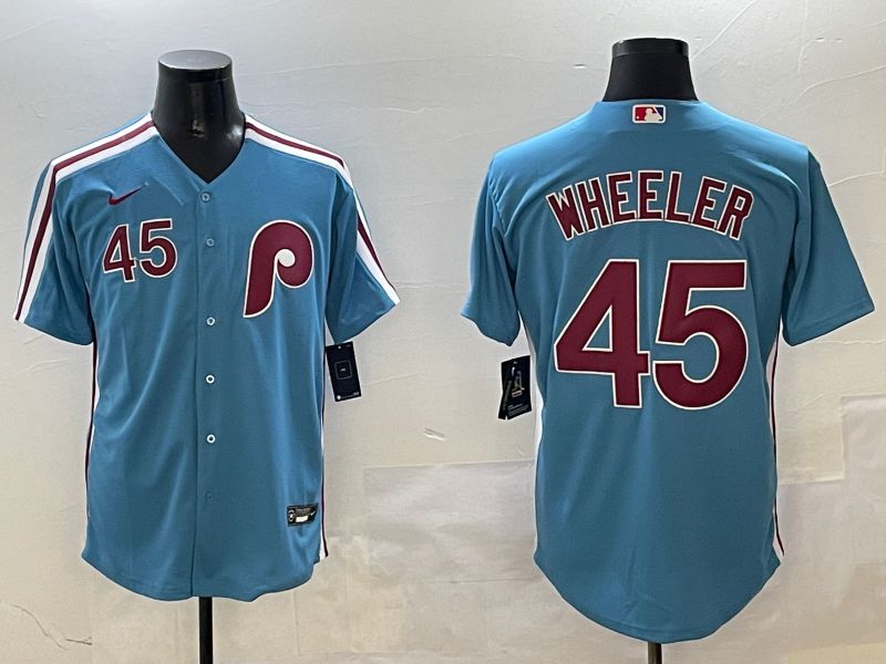 Men Philadelphia Phillies 45 Wheeler Light Blue Throwback Game 2025 Nike MLB Jersey style 4